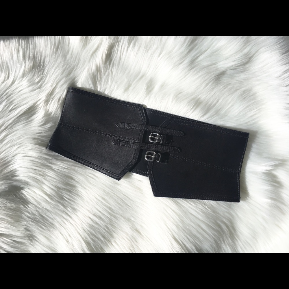 Club Monaco Vanessa leather corset belt in black